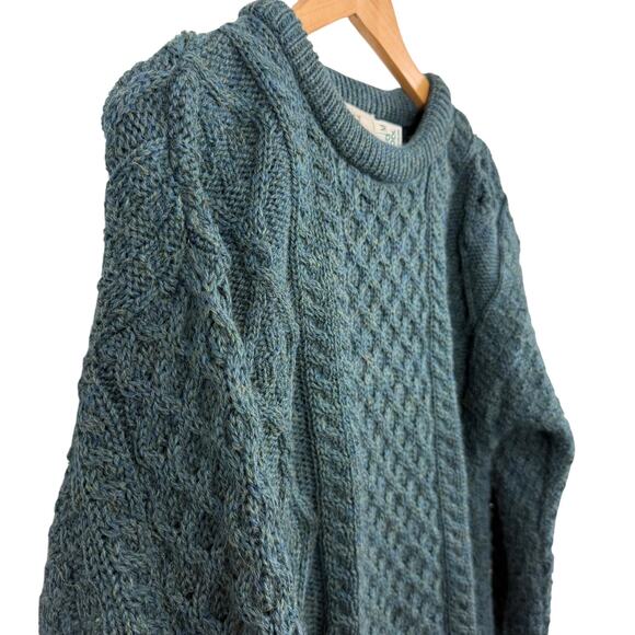 Aran Sweater Market Fisherman Dark Green Cable Knit Ireland Made Sweater sz M - Picture 4 of 16